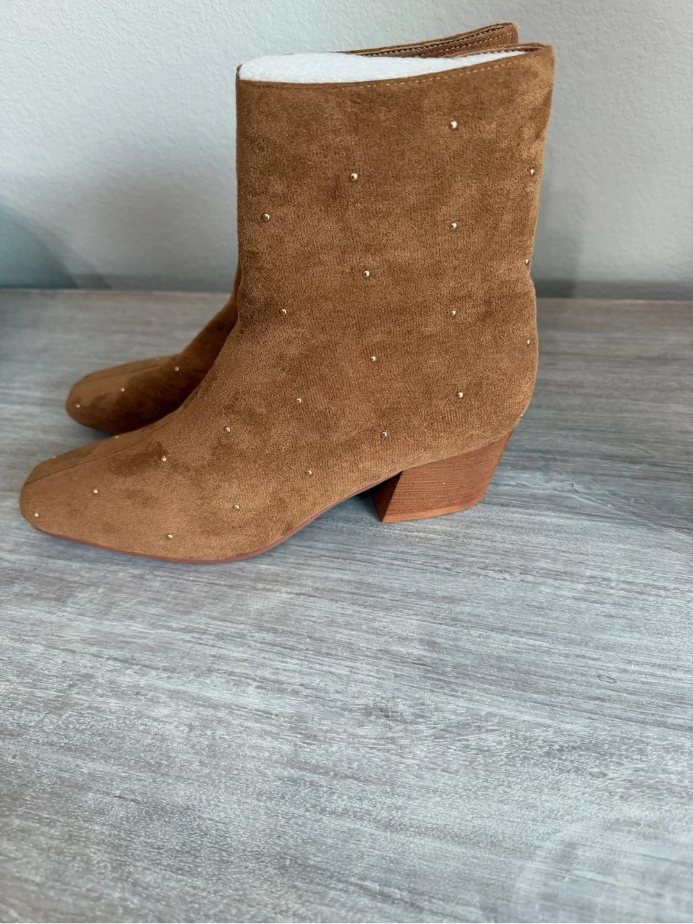Corkys Brown Suede Studded Such a Tease Zip Square Toe Block Heel Ankle Boots 8